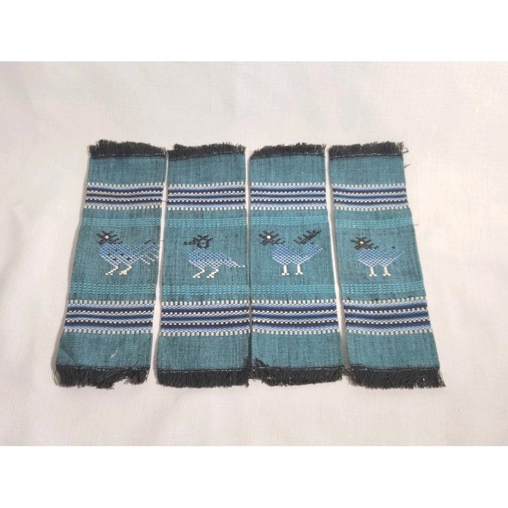Embroidered Mexican Blue Coasters Rooster & Fringe Design 8"x7" Cocktail Napkin